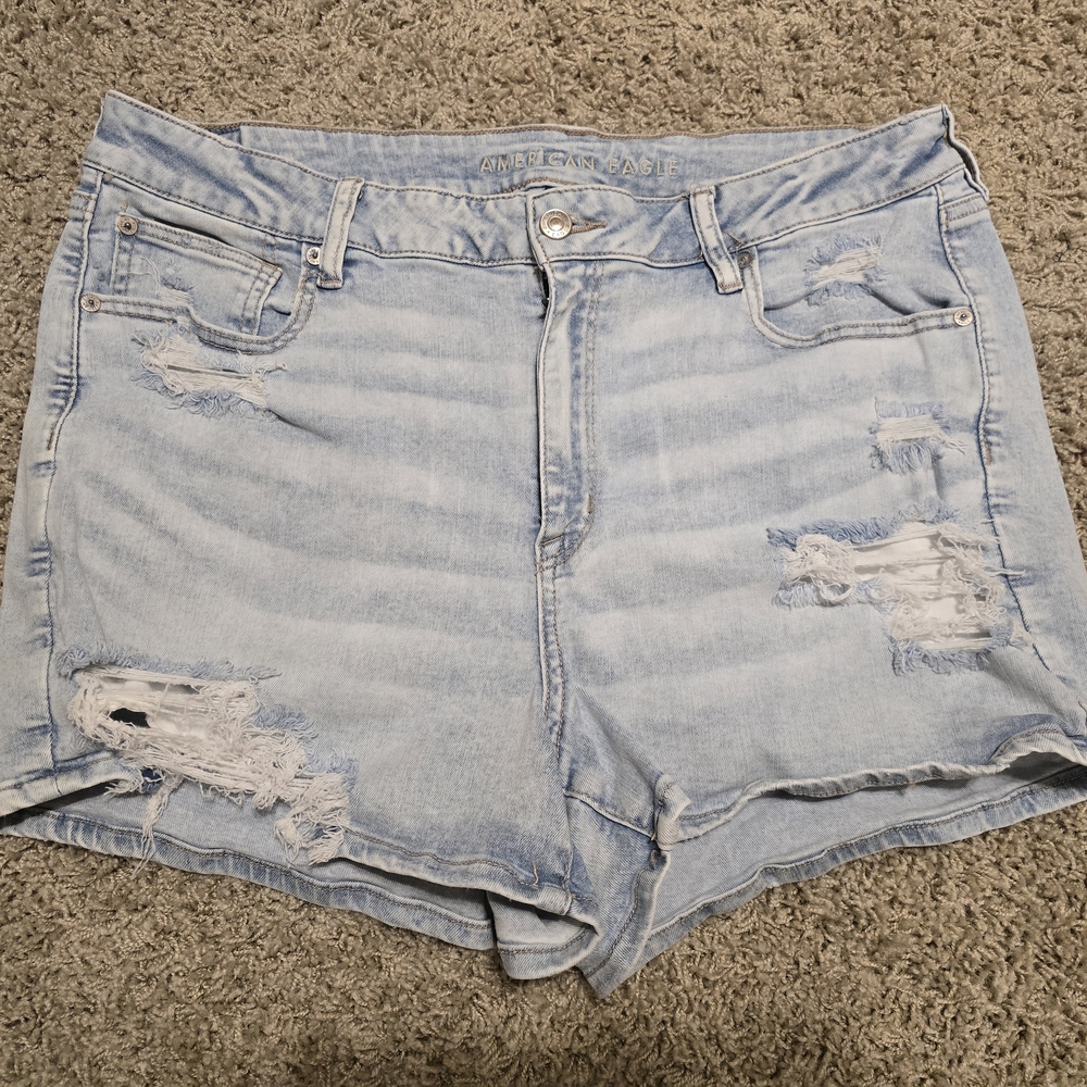 American Eagle Outfitters Women's Light Blue Distressed Shorts